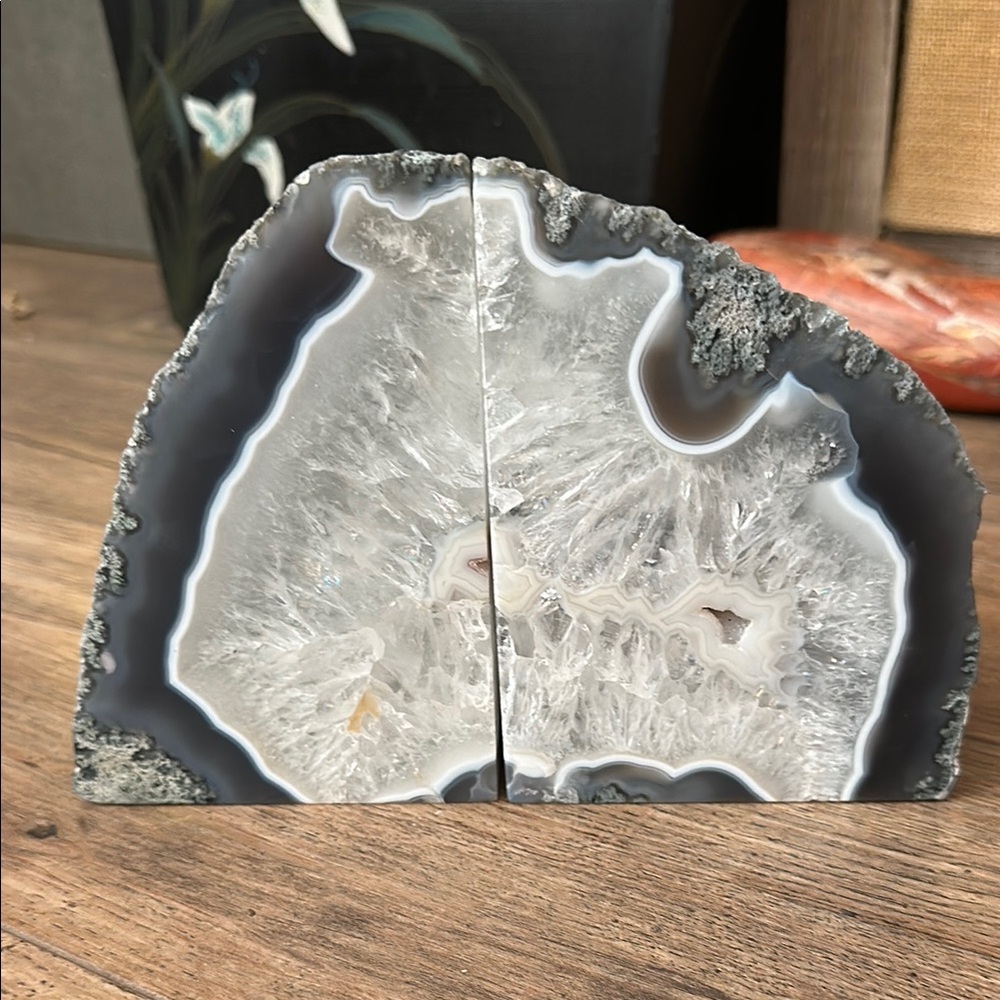 Natural Agate Geode Bookends – Polished Crystal Display Pair